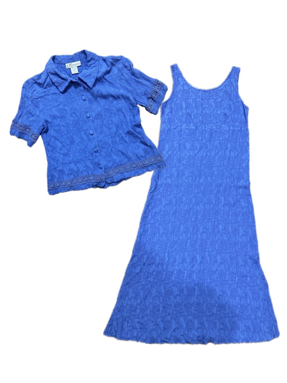 Vintage dressbarn Royal Blue Lace Tank Dress with Matching Button-Front Jacket